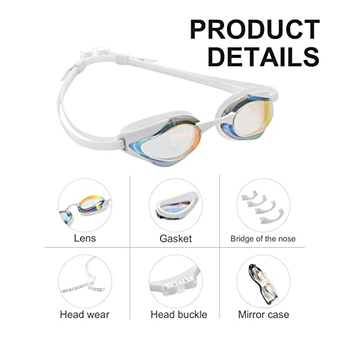 Professional Racing Mirrored Goggles Adjustable Scale Strap Hnearstar Anti-Fog Anti-Uv Silicone Swim Goggles Adult Men Women (White) #TOP2
