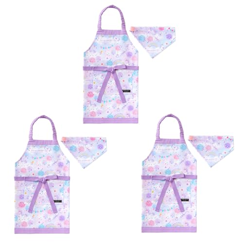 COLORFUL CANDY STYLE 子どもエプロン (100〜120cm) ユニコーンファンタジー 3枚セット 女の子 かわいい 子供用 子供 こども エプロン 三角巾 セット ゴム キッズエプロン おしゃれ 幼児 小学生 かわいい 小学校 N125