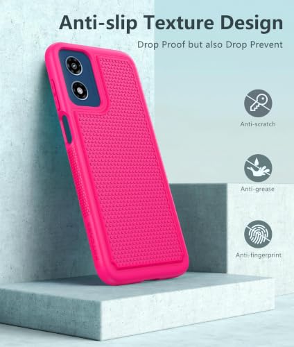 Image of FNTCASE for Moto G-Play 2024 Case: Dual Layer Non Slip Matte Shockproof | With Screen Protector, Military Grade Drop Protection, Anti-Scratch, Heavy Duty Protective Phone Cover, Daily Use, Pink