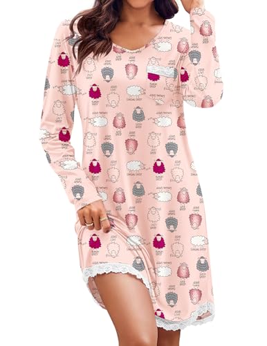 Ekouaer Womens Junior's Sleepshirt Tee Cotton Nightgown Nightshirt