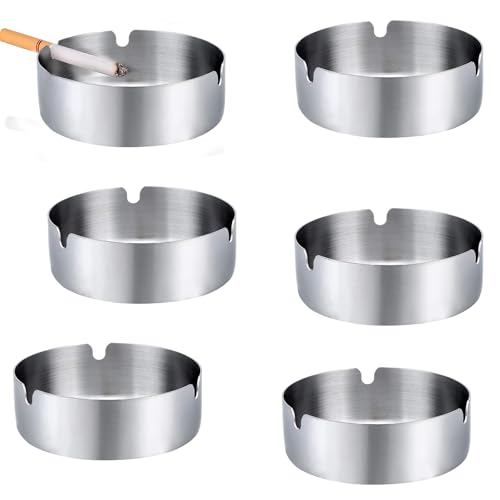 Cenicero de Acero Inoxidable, 6 Piezas Cenicero Portátil, Ceniceros de Redondo Cigarrillos, Para uso en restaurantes, bares, dormitorios, exteriores