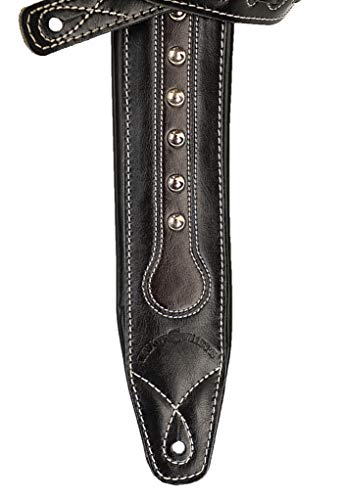 Walker & ‿Williams C-35 CS Sangle rembourrée en cuir de qualité supérieure avec clous métalliques Noir/marron - Les Beatles, Paul McCartney, John Lennon, RIngo Starr, George Harrison Walker & ‿Williams C-35 CS Sangle rembourrée en cuir de qualité supérieure avec clous métalliques Noir/marron – Image 5