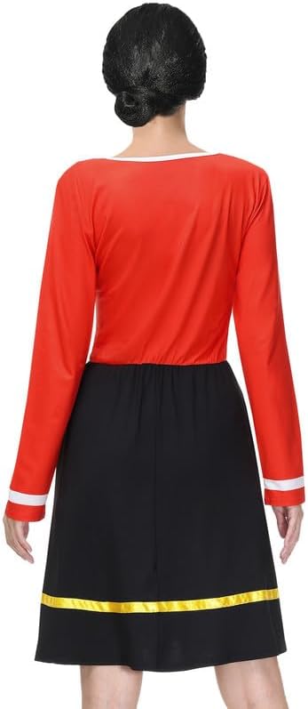 Women's Halloween Cosplay Olivia Costume Classic Adult Long Sleeve One Piece Dress Red Black 2XL - Image 6