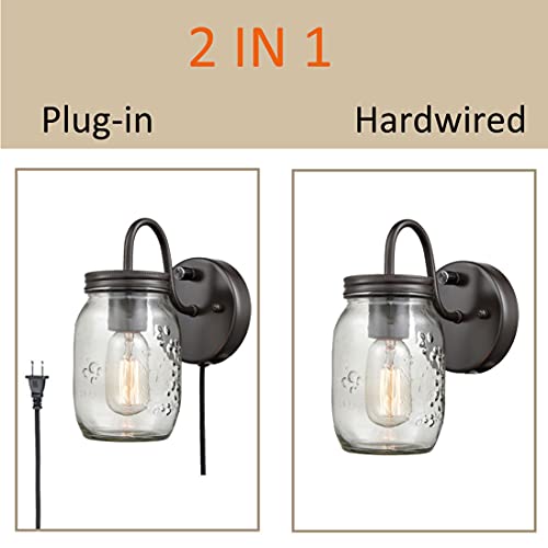 Diryzon Eul Vintage Mason Jar Light Fixture Clear Glass 2-Pack Wall Lights Oil Rubbed Bronze #TOP3