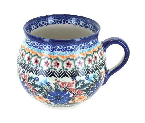Blue Rose Polish Pottery - Orange Ashley Bubble Mug - 14 oz - Unique Shape Mug for Coffee & Tea