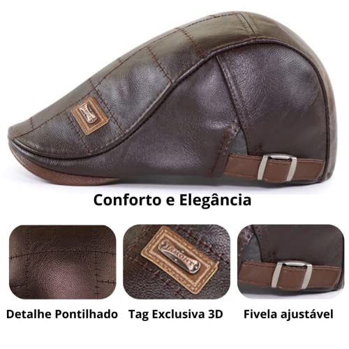Boina Masculina Italiana Em Couro Luxuosa e Confortável Cor:Marrom;Tamanho:Ajustável