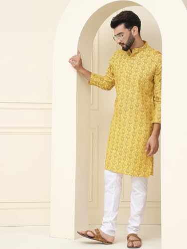 Image of SOJANYA(Since 1958 Men's Silk Blend Paisley Design Kurta & Off-White Churidar Pyjama Set