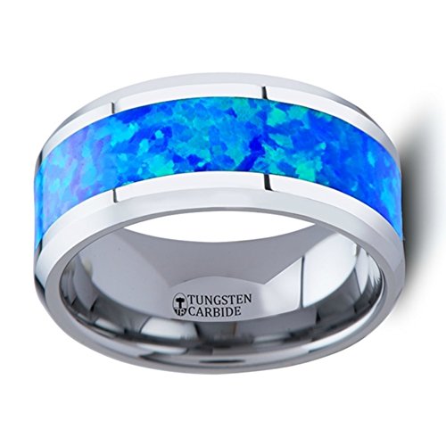 Thorsten Quasar Tungsten Contemporary Metal By Wedding Band Ring With Blue Green Opal Inlay 10Mm Wide From Roy Rose Jewelry #TOP1
