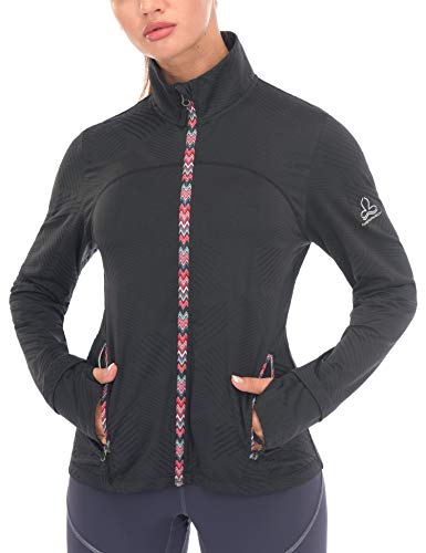 Dasawamedh Women's Lightweight Running Track Jackets Stretch Yoga Workout Jackets with Thumb Holes Anthracite M