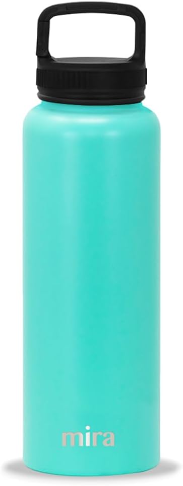 MIRA 40 oz Insulated Water Bottle - Stainless Steel Sports Flask with 2 Lids (Straw & Handle) - Cold Drink Thermo - Teal - Image 2