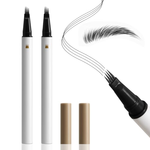 Boobeen 2 Pack 4-Tip Microblading Eyebrow Pen, Waterproof Eyebrow Pencils for Women to Effortlessly Create Natural Hair-Like Strokes, All-Day Wear