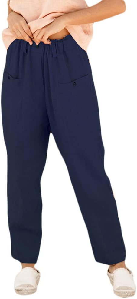 Onsoyours Donna Pantaloni Larghi Lino Vita Alta Pantaloni Gamba Larga