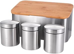 Mimo Style Conjunto Porta Pão Com Tampa Bambu 3 Potes de Inox