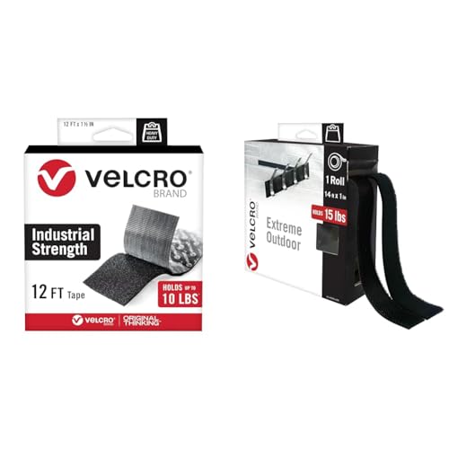Velcro 12Ft Heavy Duty 1.5in Black Tape Holds 10lbs & 15lb 14Ft Extreme Outdoor Double Sided Brick Mounting Tape