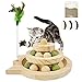 Holzkugel-Katzenspielzeug Interaktives Katzenspielzeug aus Holz Kugelbahn Katzenturm Rollenspielzeug mit 2 in 1 Doppelschicht Rotating & Feather Teaser Track Balls Drehscheibe für Haustiere
