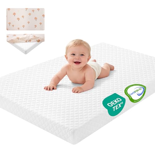 Image of voomf Pack and Play Mattress Pad, 38"x26" Dual-Sided Memory Foam Pack N Play Mattresses with Extra Sheet, Portable Baby Crib Mattress, Machine Washable