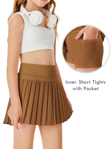 Image of Haloumoning Girls Pleated Skirts with Shorts Athletic Tennis Skorts Sport Performance Skirt with Pockets 4-14 Years