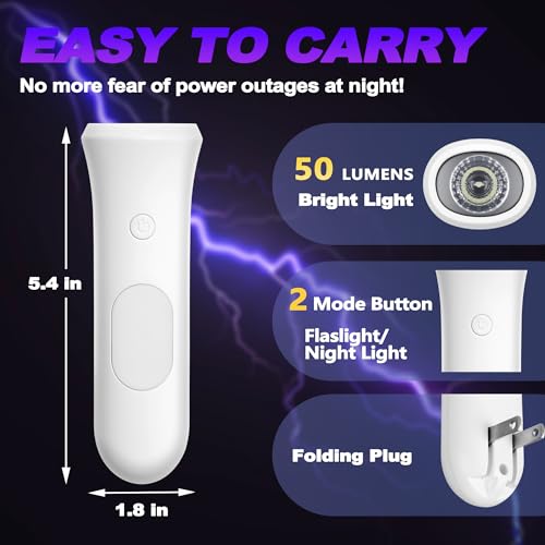 ROSSEX 4 in 1 Emergency Lights for Home Power Failure, 3 Pcs Rechargeable LED Flashlight Plug in Wall, Automatic Turn-On Power Outage Night Light Flashlight for Hurricane Preparedness Items