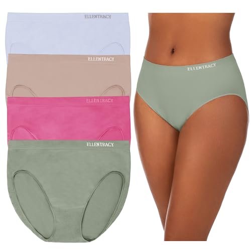 Image of COMPANY ELLEN TRACY Women's High Cut Brief Panties Breathable Seamless Underwear 4-Pack Multipack (Regular & Plus Size)