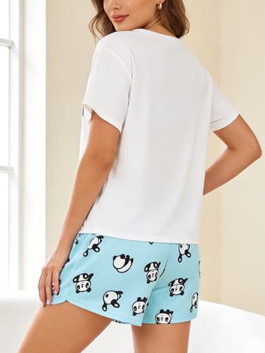Image of VENTELAN Pajama Set For Women Cute PJS Summer Short Sleeve Shorts Sleepwear
