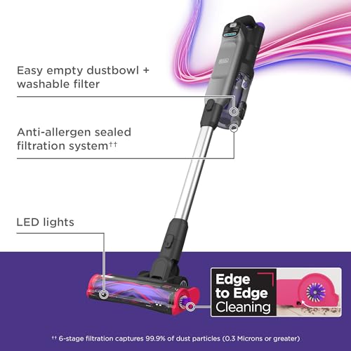 Image of BLACK+DECKER Cordless Vacuum, Stick Vacuum Cordless for Hardwood Floor and Carpet, LED Floor Lights, Bagless, Lightweight Portable, Removable Floorhead, SUMMITSERIES (BHFEA640WG)