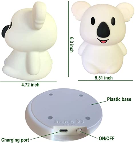 Image of Animal-Shaped Night Light, Rechargeable LED Soft Silicone (BPA Free) Bedside Lamp for Children /Adults, Adjustable Brightness and 9 Colors by Touch Control & Remote Control (Big Koala)