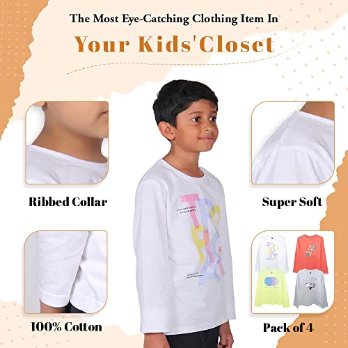 Image of YUV Kids Boys Printed Multicolor 100% Cotton Full Sleeve T Shirt for Kids Super Soft Breathable Lightweight Gifts for Kids | 7 to 12 Years, Pack of 4