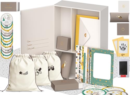 Ultimative Baby-Erinnerungsbox für Jungen und Mädchen, schöne Erinnerungsbox für frischgebackene Eltern, mit Hand- und Fußabdruck-Set, Meilenstein-Aufkleber, Zahnbox und mehr, perfektes Geschenk für