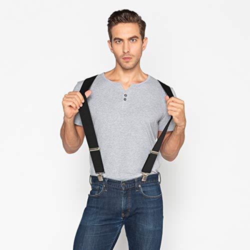 Grade Code Mens Suspenders X-Back 2'' Wide Adjustable Elastic Strong Clips Suspenders （Black） #TOP3