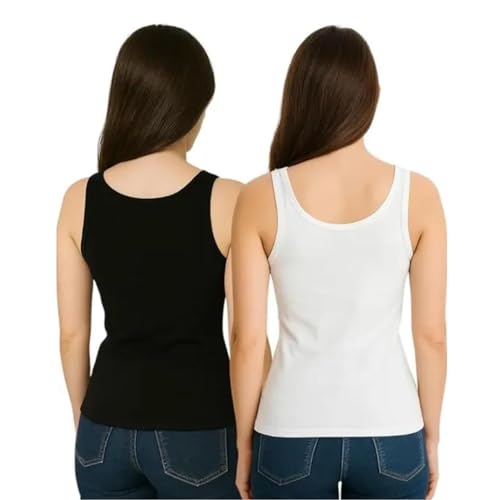 Image of Tank Top for Women | Cotton Regular Fit | Black White Western | Pack of 2 Combo (White & Black) (in, Alpha, M, Regular)