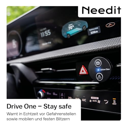Needit Drive One Blitzerwarner - das Original I Warnt vor Blitzern & Gefahren im Stra&szlig;enverkehr I Echtzeit Radarwarner, automatisch aktiv bei Bluetooth-Verbindung mit Smartphone I Daten von Blitzer.de