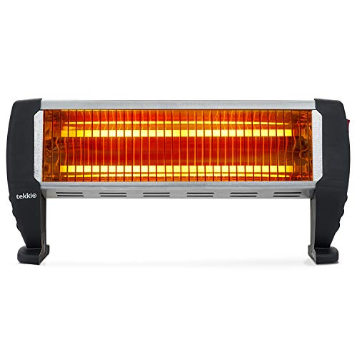 Tekkio T2002 - Estufa Eléctrica De Cuarzo De Suelo con 2 Barras, 1500w con 2 Niveles De Potencia 750w Y 750w, Interruptor Antivuelco, Y Protección Térmica. Color Negro.