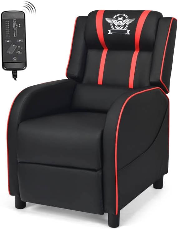 Topment - Silla para juegos de masaje, sillón reclinable ergonómico con respaldo alto con cojín, estilo de carreras de piel sintética giratoria para