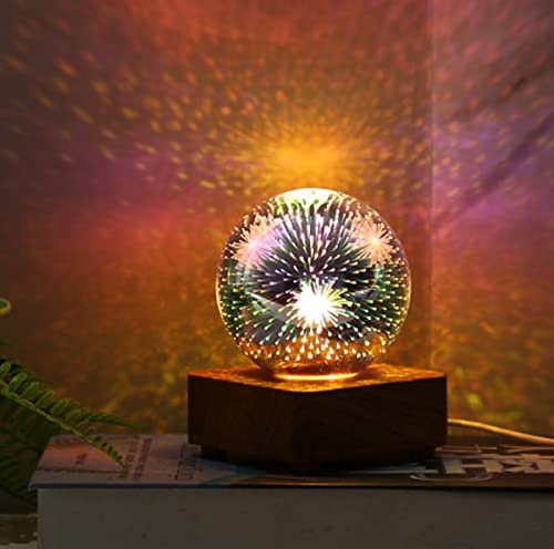 QQY Bombillas 3D fuegos artificiales LED, Lámpara de mesa de cristal led rgb Lámpara de cabecera de alimentación USB Para familias Lámparas decorativas (Fuegos artificiales)