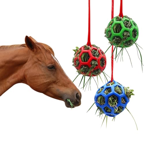 𝟑 𝐏𝐀𝐂𝐊 Horse Treat Ball Hay Feeder Holder Hanging Slow Feeding Toy with 150cm Rope Horse Ball Feeder Bag Stable Field Box Rest Toys for Goat Sheep Horse Paddock Rest Relieve Stress
