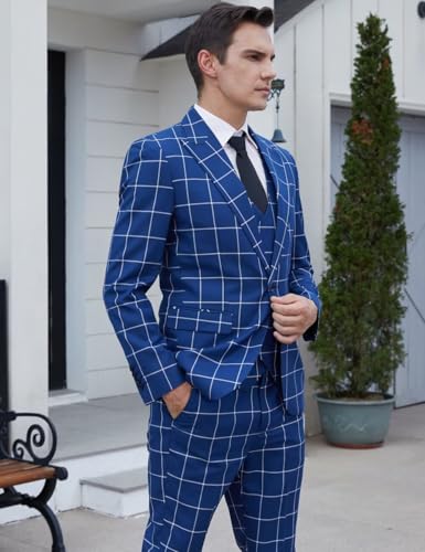 Wangyue Mens Suit Slim Fit 3 Piece Plaid Suits for Men Wedding Checked Prom Tuxedo Formal Business Dress Dinner Party4