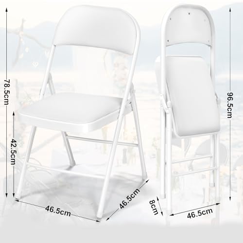 BULAGE 4er-Set Klappstühle, Weiß Klappstuhl Gartenstuhl Klappbar, Metall klappstuhl bis 158 kg… – Ansicht 3