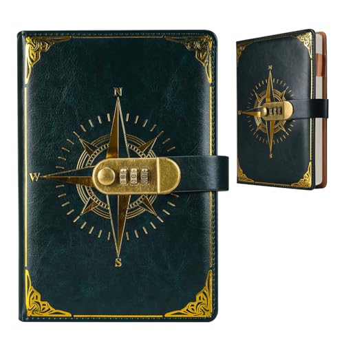 Journal intime avec serrure carnet écriture rechargeable cuir vert A5