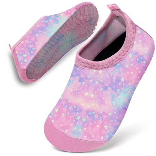 WateLves Badeschuhe Baby Kinder Wasserschuhe Schwimmschuhe Mädchen Strandschuhe Badesoken Kleinkind Aquaschuhe Barfuss Schuhe(Rosa Lila Stern,22/23)