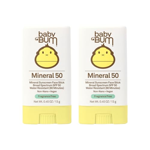 Baby Bum Mineral Sunscreen Face Stick - SPF 50 - UVA,UVB Face and Body Protection - Fragrance Free Safe for Sensitive Skin- Travel Size 0.45 Ounce (Pack of 2)