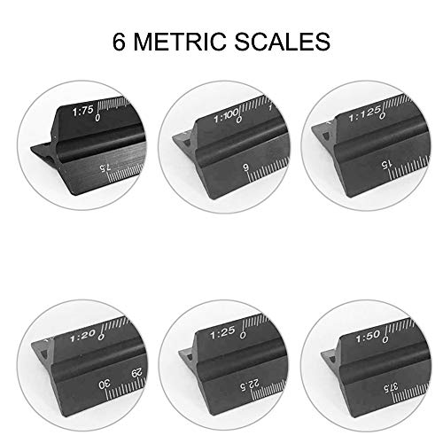 12" Metal Scale Ruler Matrix 30Cm Black Triangular Scale Ruler Metric: 1:20, 1:25, 1:50, 1:75, 1:100, 1:125 With Protective Box For Architects And Engineers #TOP2