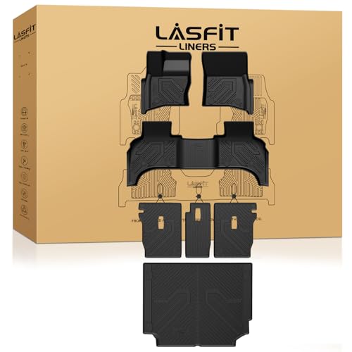 Image of LASFIT Floor Mats for Defender 110 2020-2026 5-Seats, with Cargo Mat | Not Fit 7 Seats, for Land Rover Front & Rear Rows, Trunk Mat & Backrest Mats, Premium TP Custom Laser Fit, Full Edge Coverage