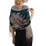 E-Clover Pashmina Shawl Wraps for Women Evening Dresses Elegant Soft Rave Scarf Festival Reversible Men Scarves Green Blue