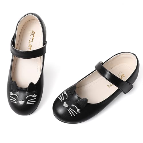 Funny Cat Glitter Princess Ballet Flats for Girls, Mary Jane Shoes Dress Shoes for Girl Back to School Princess Wedding (Toddler/Little Kid/Big Kids) Black