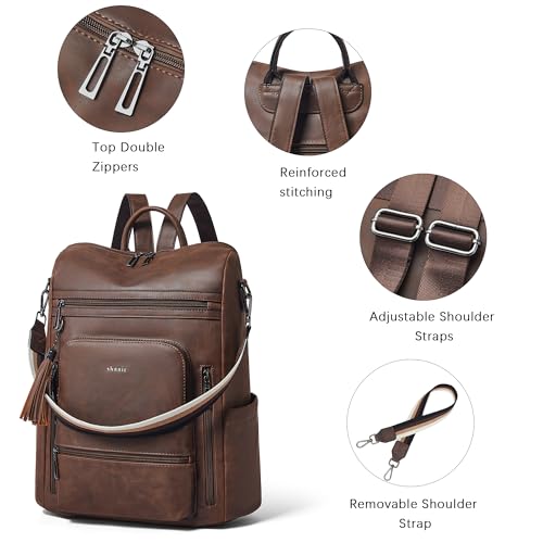 Image of Shrrie Vegan Leather Laptop Backpack for Women 15.6 inch Work Backpack Fashion Travel Backpack Purse for Business College