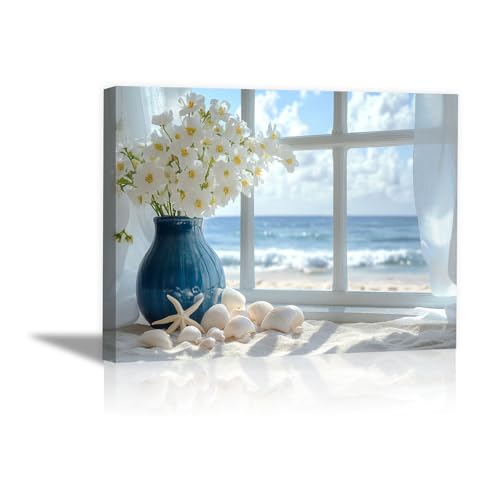 Impression sur toile motif plages fleurs tableau salon moderne encadré 20x30cm