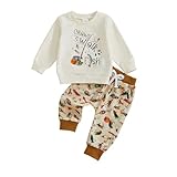 Kupretty Toddler Baby Boy Fall Clothes Fishing Outfit Fish Long Sleeve Crewneck Pullovers Sweatshirt + Graphic Pants Set (Brown, 6-12 Months)