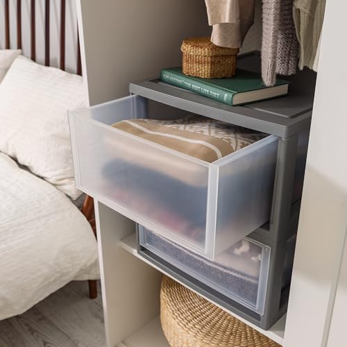 Under Bed Storage Drawers, 30 Qt Large Plastic Bins, Clear with Gray Frame, Stackable Modular Design, 19.18 x 15.75 x 9.87 Inches, 2 Pack - Image 6