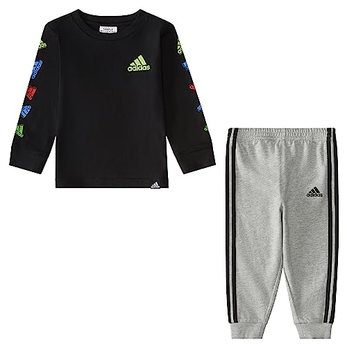 Image of adidas boys Long Sleeve Cotton Tee Joggers Set