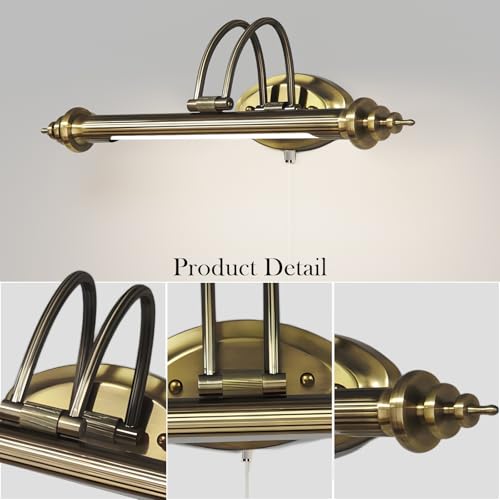 ACMHNC LED Spiegelleuchte Bad mit Zugschalter, 52cm Spiegellampe Badezimmer Vintage, 6W Bilderleuchte Arc Arm Antik Optik, 4000K, Badlampe IP44, 240° Verstellbar Wandleuchte für Schrank & Bilder
